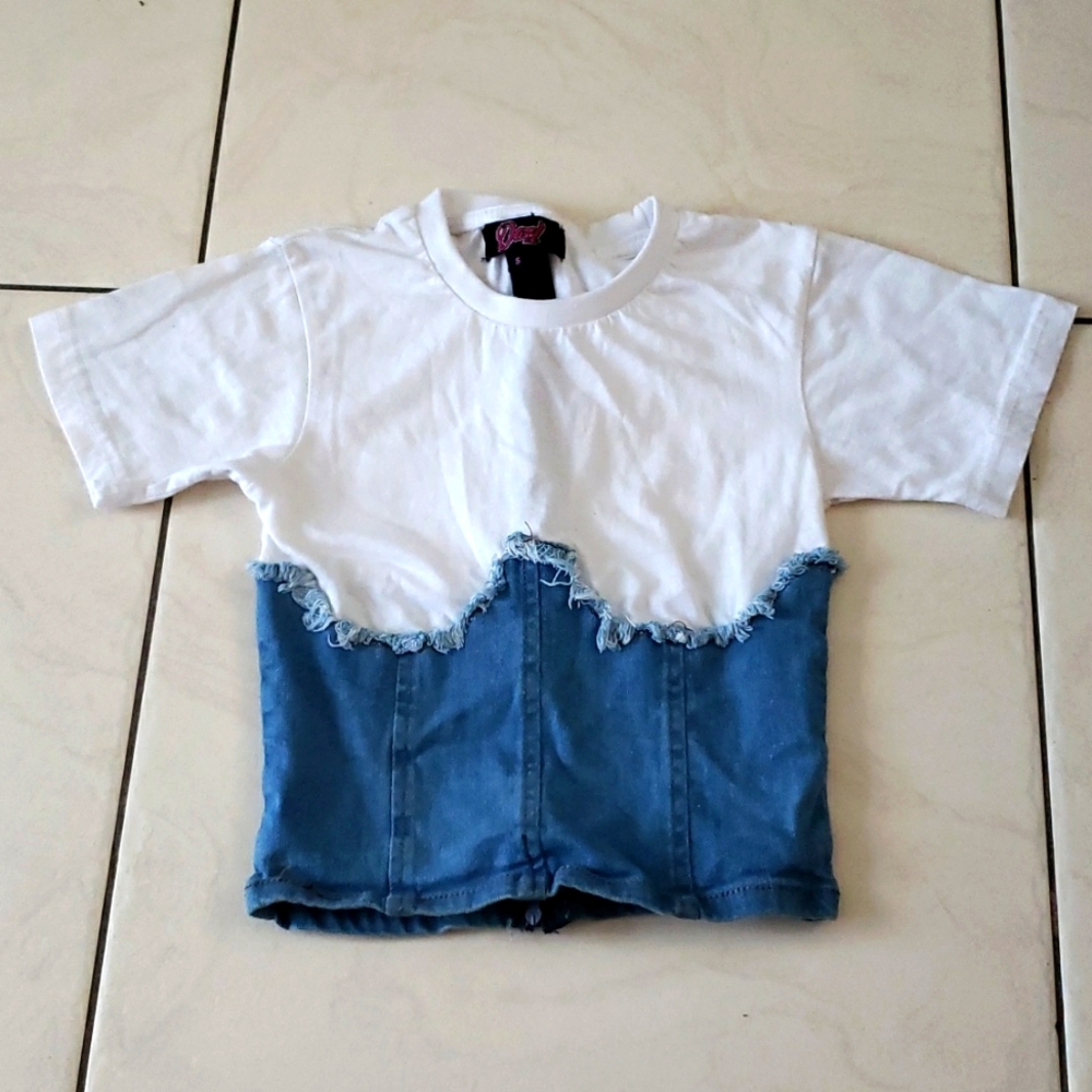 #10564-13 T-Shirt,S,White/blue.
